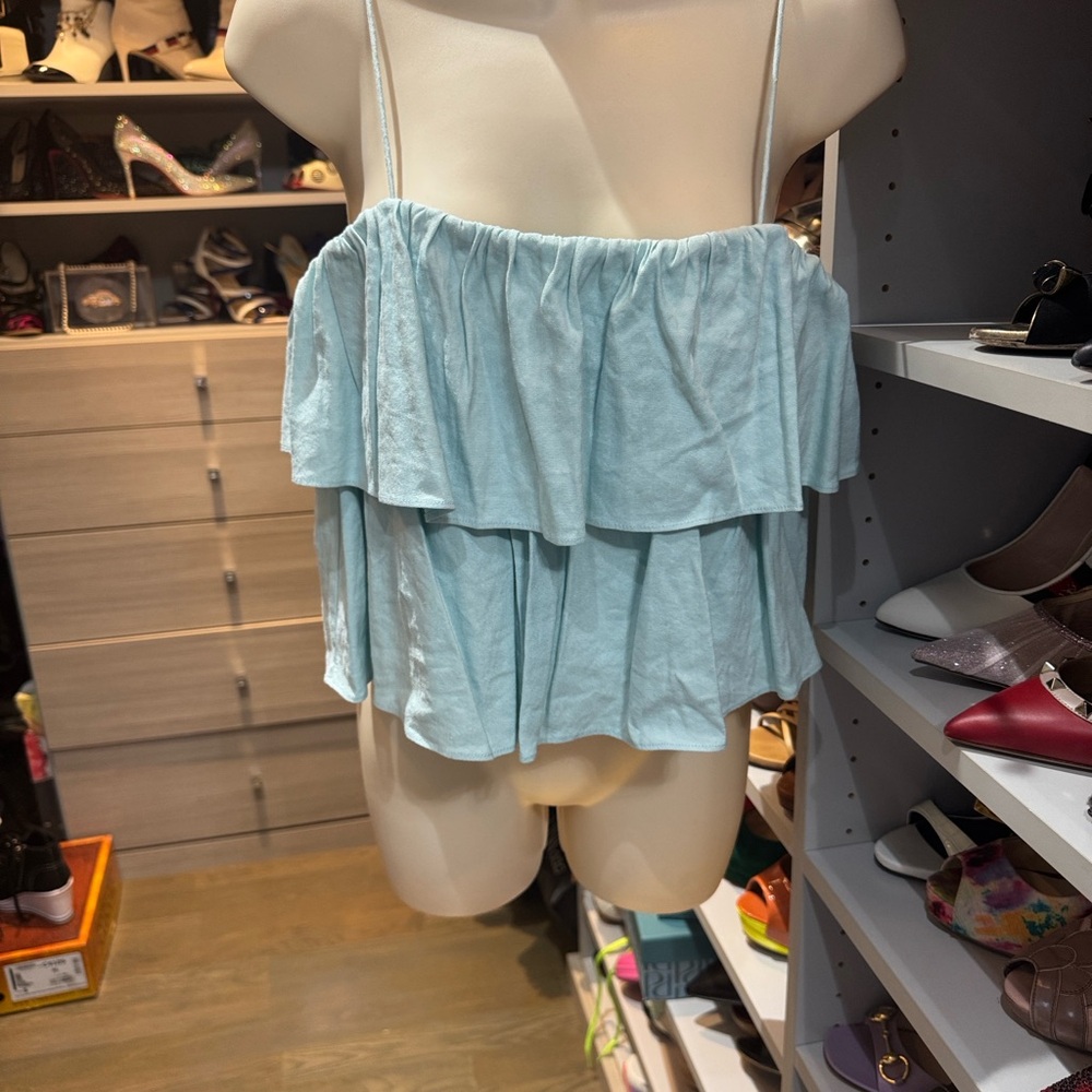 Alice + Olivia Sky Blue Ruffle Top